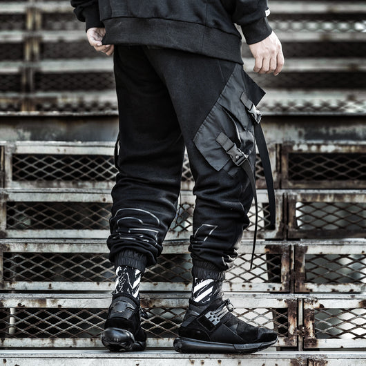 Pantalones Overol Hip-hop Sueltos Negro con Bolsillos - Image 11