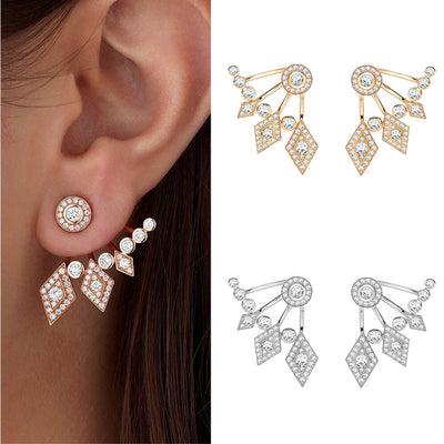Aretes Dobles de Diamante y Circón - Diseño Europeo y Americano
