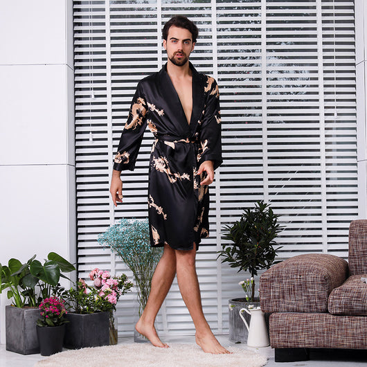 Pijama Largo de Seda Simulada para Hombre - Image 10