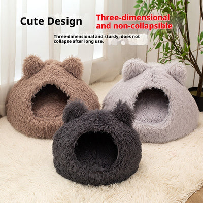 Cama Cálida Semiencerrada para Gatos con Peluche Suave