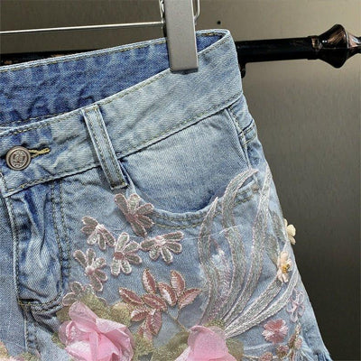 Shorts de Mezclilla Rectos con Bordados y Perlas para Mujer - Image 12