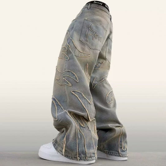 Pantalones Jeans Anchos Rotos Teñidos a Mano para Hombre - Image 2