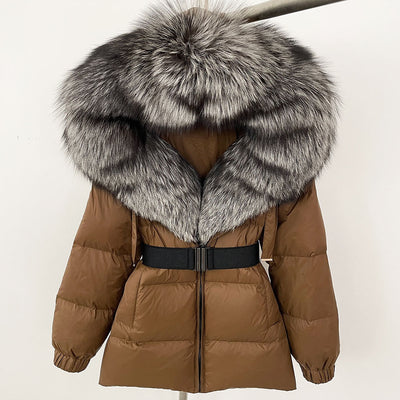 Abrigo de Plumas de Pato Blanco con Cuello de Pelaje de Zorro Oversized - Image 26