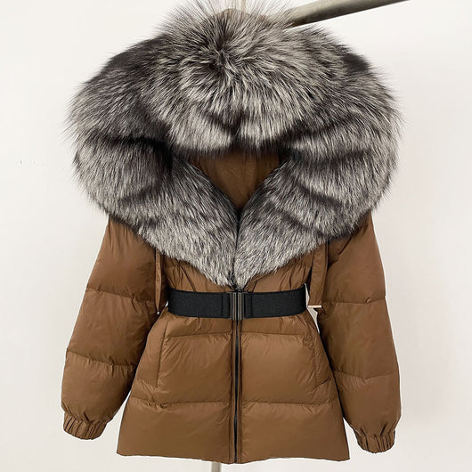 Abrigo de Plumas de Pato Blanco con Cuello de Pelaje de Zorro Oversized - Image 26