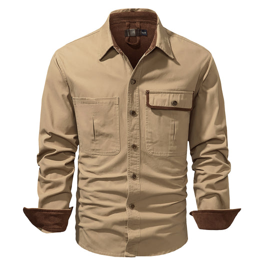 Camisa Polo de Manga Larga Algodón Lavado Tallas Grandes Hombre Color Sólido - Image 3