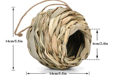 Three spherical bird nests made from woven straw or grass, each with a round opening and a jute hanging loop. - Image 7