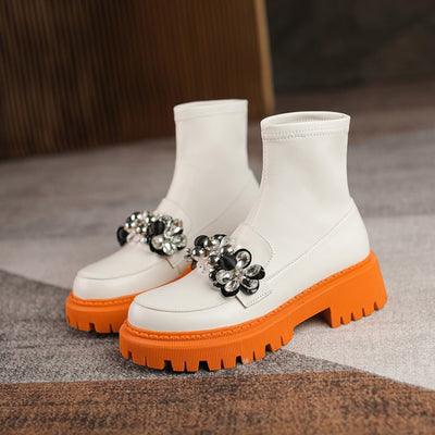 Botas Elásticas con Flores de Cristal y Punta Redonda para Mujer - Image 5