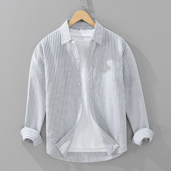 Camisa Manga Larga a Rayas Verticales para Hombre - Algodón Suelto y Cómodo