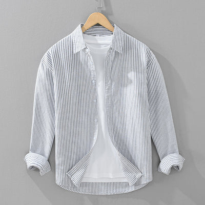 Camisa Manga Larga a Rayas Verticales para Hombre - Algodón Suelto y Cómodo