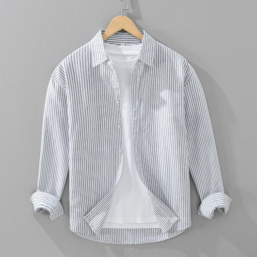 Camisa Manga Larga a Rayas Verticales para Hombre - Algodón Suelto y Cómodo