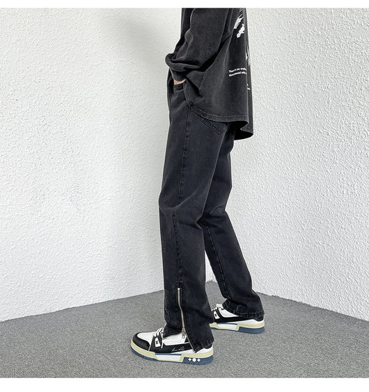 Jeans Rectos Holgados Estilo Hong Kong con Diseño de Cierre - Image 13