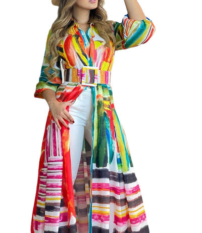 Cardigan Largo Estampado con Cordones - Blusa Suelta de Moda Europea - Image 11