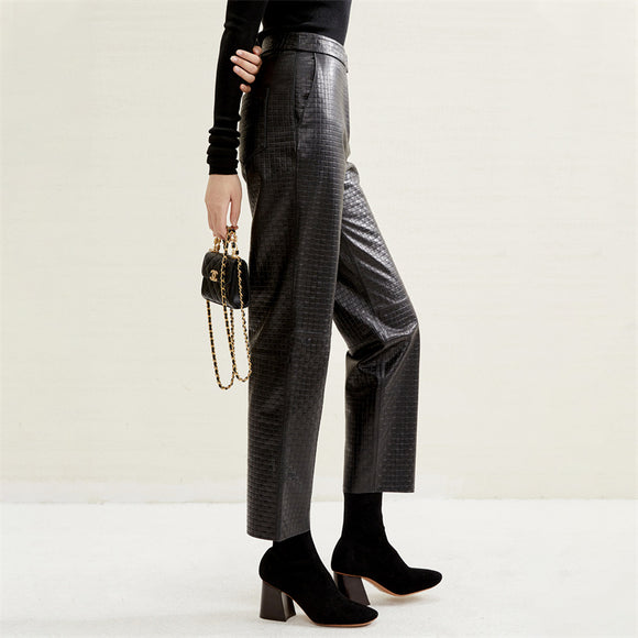 Pantalones Rectos de Ante Premium con Diseño en Relieve