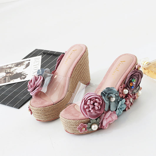 Sandalias y Pantuflas de Tacón Alto con Trenzado de Cáñamo - Image 6