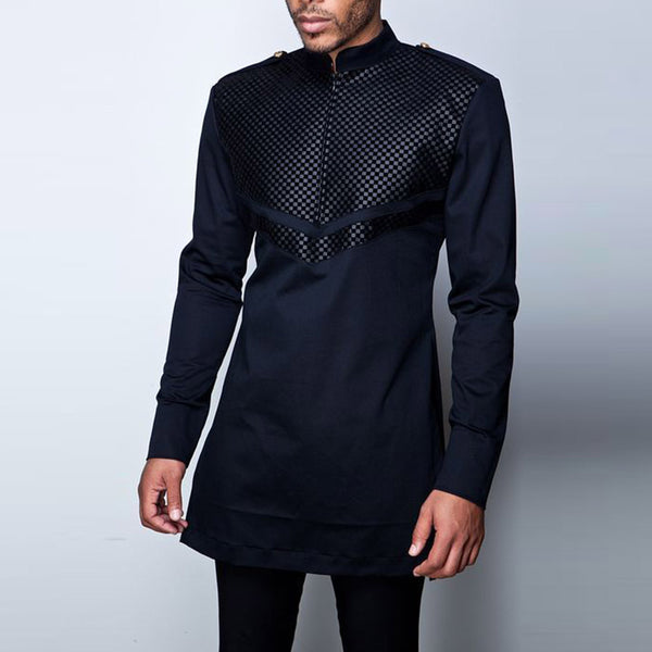 Camisa Casual Negra Estilo Étnico para Hombre