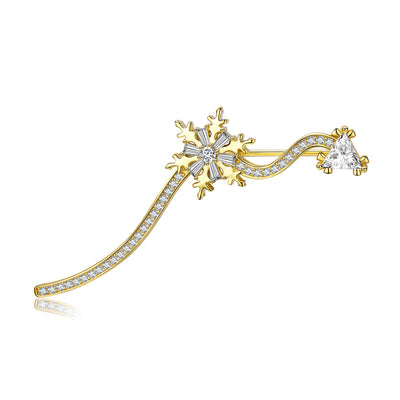 Broche Copo de Nieve Navideño Plata Esterlina S925 Chapado en Oro - Image 4