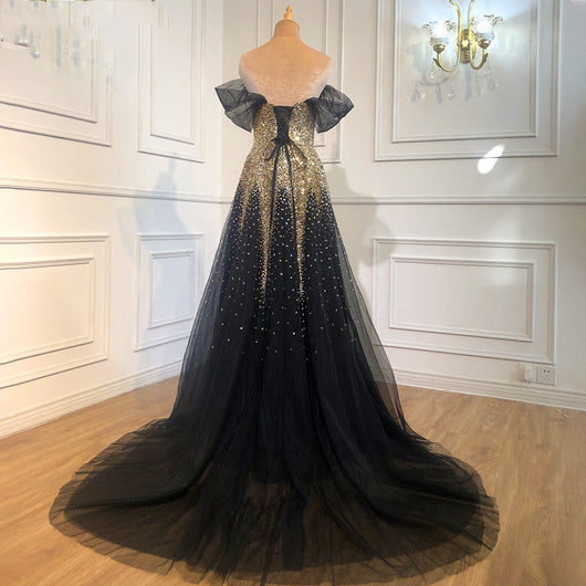 Vestido de Noche Negro Dorado para Dama de Honor y Eventos de Gala - Image 9