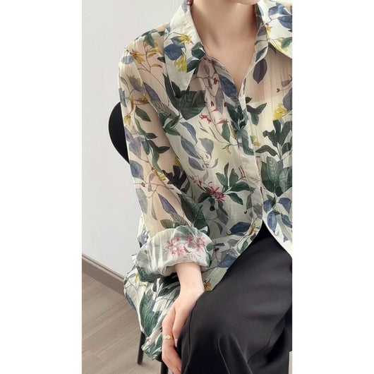 Camisa Suelta con Solapa Estampada - Transpirable para Primavera y Verano - Image 12