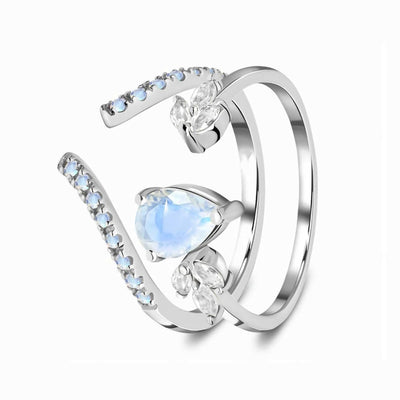 Anillo Doble de Plata 925 con Piedra de Luna y Diamantes - Image 3
