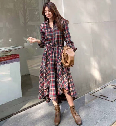 Vestido Camisero Cuadros Manga Larga Versátil - Image 11