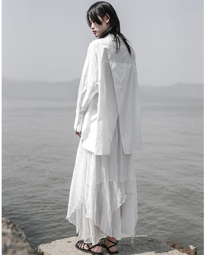 Camisa de Algodón Blanca con Diseño Asimétrico Irregular - Image 6