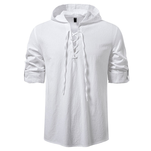 Camisa Pirata Medieval de Algodón y Lino con Cordón para Hombre - Image 6