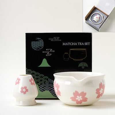 Juego de Tazón Matcha de Cerámica con Patrón Floral Artesanal - Image 7