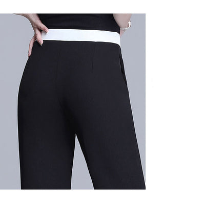 Pantalón Recto de Cintura Alta con Detalles de Costura en Blanco y Negro - Image 11
