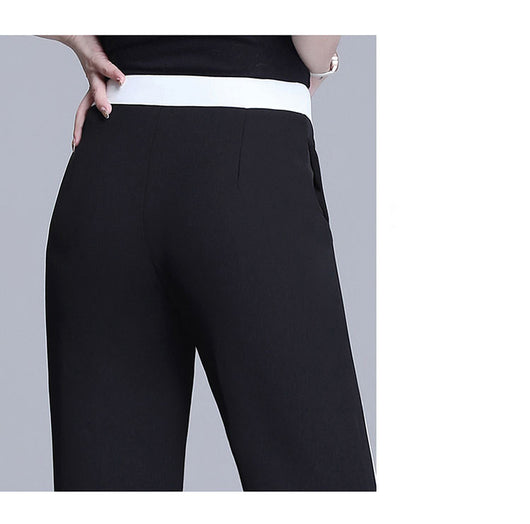 Pantalón Recto de Cintura Alta con Detalles de Costura en Blanco y Negro - Image 11