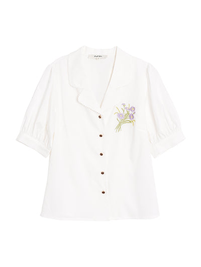 Blusa Modal Retro Francesa con Bordados para Mujer - Image 5