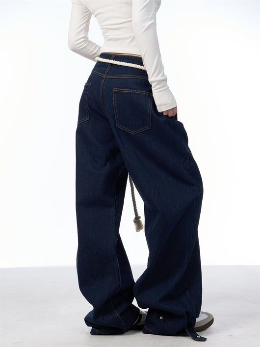 Jeans Negros Lavados Rectos Ancho con Costuras Blancas - Image 14