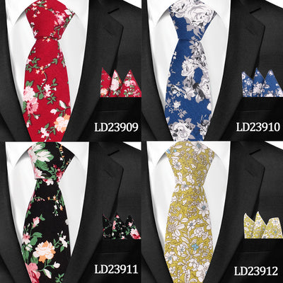 Corbata Casual de Algodón con Estampado Floral 6cm + Pañuelo de Bolsillo - Image 27