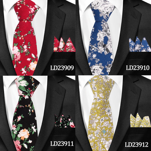 Corbata Casual de Algodón con Estampado Floral 6cm + Pañuelo de Bolsillo - Image 27