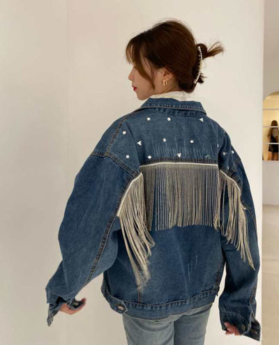 Chaqueta de Mezclilla para Mujer con Borlas de Diamantes - Image 11