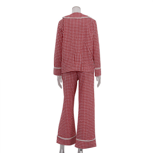 Conjunto Dos Piezas: Blusa Cuadros Suelta con Cordones y Pantalón Ancho - Image 15