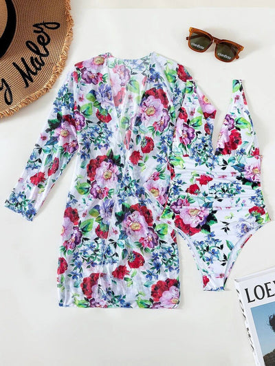Traje de Baño Tres Piezas con Estampado Botánico Plisado - Image 9