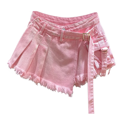 Culottes Denim Irregular Cintura Alta Efecto Dos Piezas - Image 6
