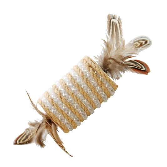 Juguete Interactivo para Gatos con Plumas, Cuerda de Cáñamo y Rodillo Sonoro