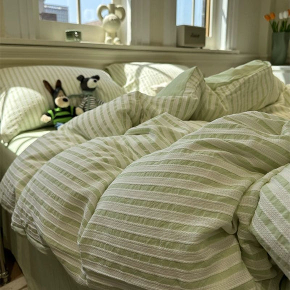Juego de Cama Acolchado Estilo Coreano a Rayas 4 Piezas