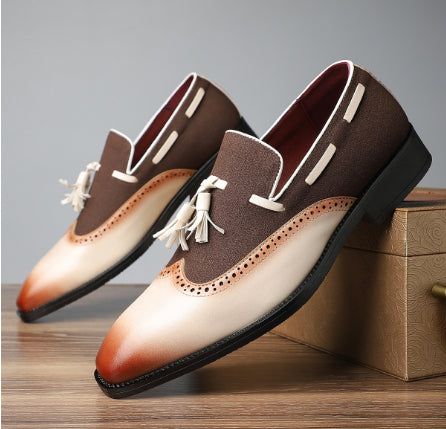 Mocasines de Cuero con Flecos Estilo Británico Punta Afilada Degradado - Image 7