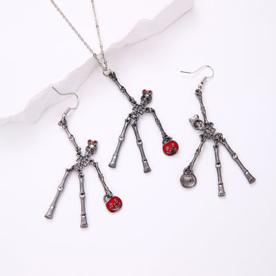 Set de Joyería Halloween: Aretes y Collar Esqueleto Retro Personalidad