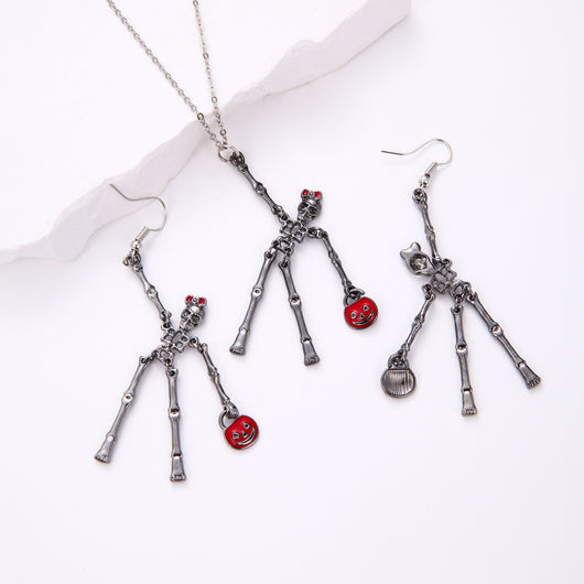 Set de Joyería Halloween: Aretes y Collar Esqueleto Retro Personalidad