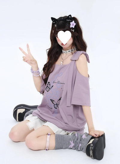 Blusa Hombros Descubiertos con Lazo Estampado Manga Corta - Image 26
