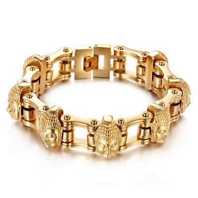 Pulsera Cadena de Bicicleta Titanio Dorado Buda para Hombre - Image 9