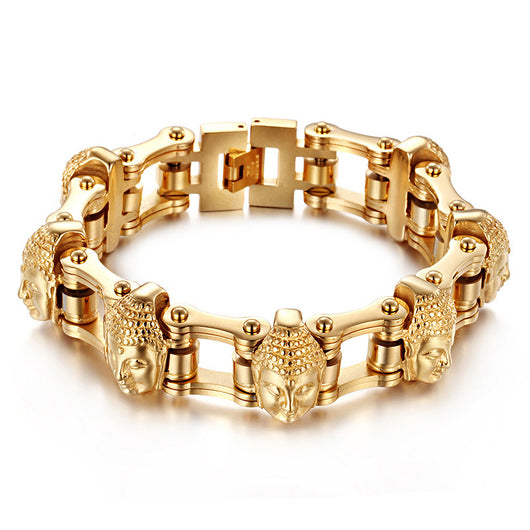Pulsera Cadena de Bicicleta Titanio Dorado Buda para Hombre - Image 9