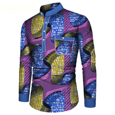 Camisa Casual de Manga Larga Estampada Africana para Hombre - Image 15