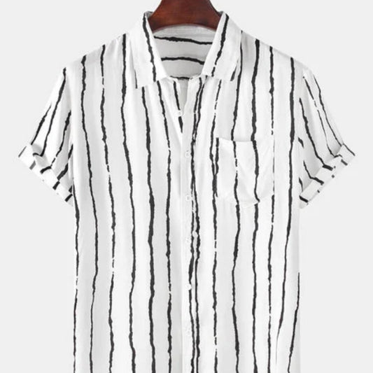 Camisa Casual de Rayas para Hombre - Manga Corta Verano