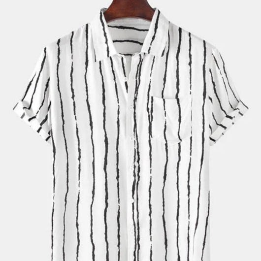 Camisa Casual de Rayas para Hombre - Manga Corta Verano