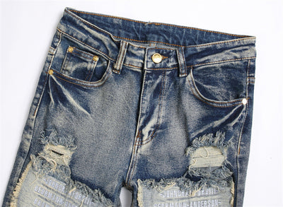 Jeans Slim Fit Azul Retro con Parches para Hombre - Image 12