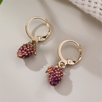Aretes de Clip Frutal para Mujer - Uva y Fresa en Metal - Image 9